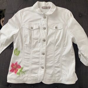 Chico’s white denim jacket
